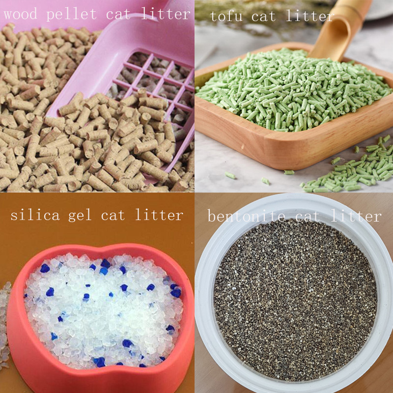 silica gel, bentonite, tofu, wood pellet cat litter